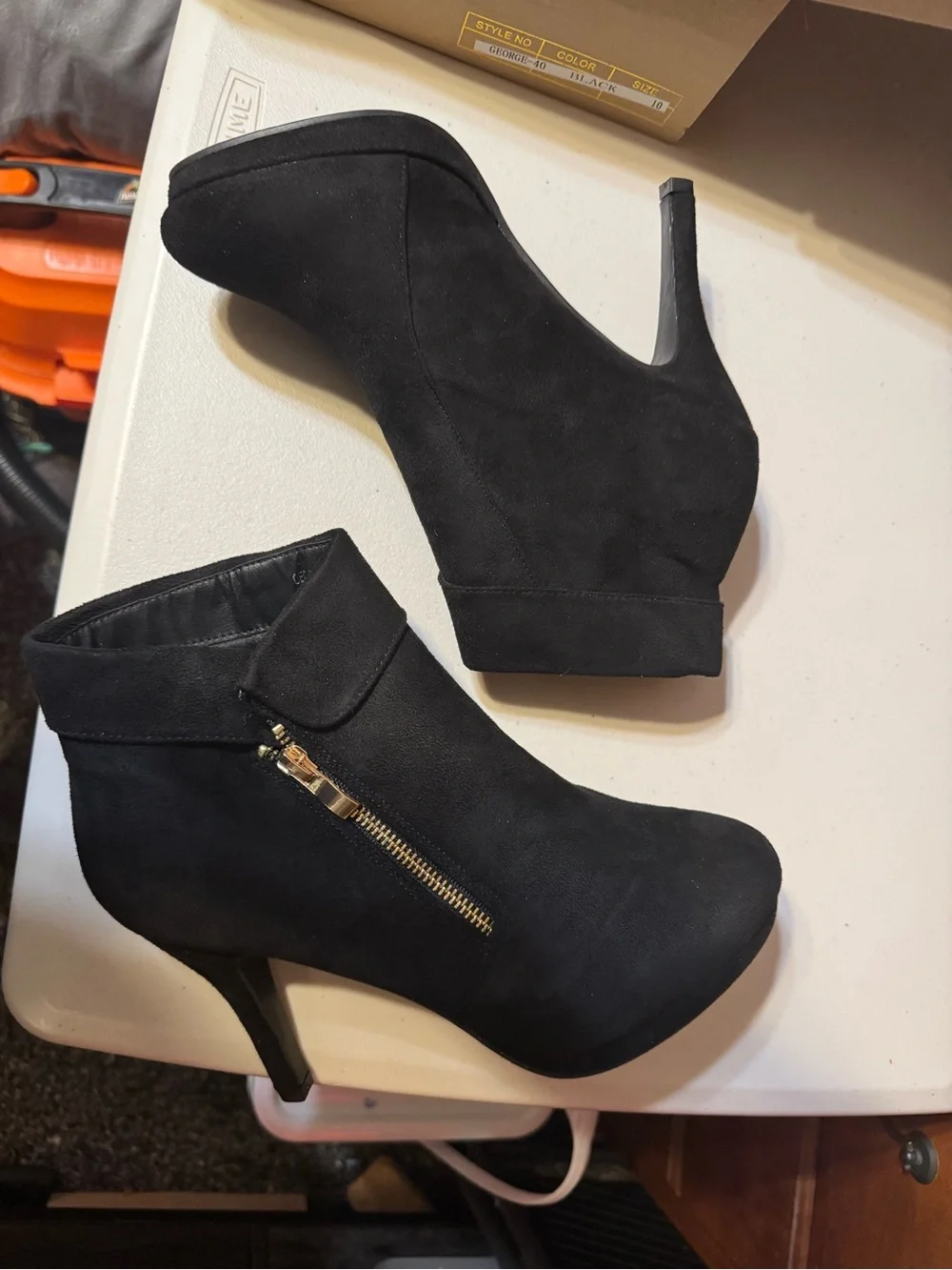 Trends up size 10 Black Suede Platform Ankle Booties with Gold Zipper